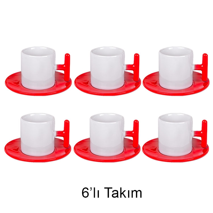  T Kuplu Türk Kahvesi Fincan Takımı - 6’lı Kırmızı