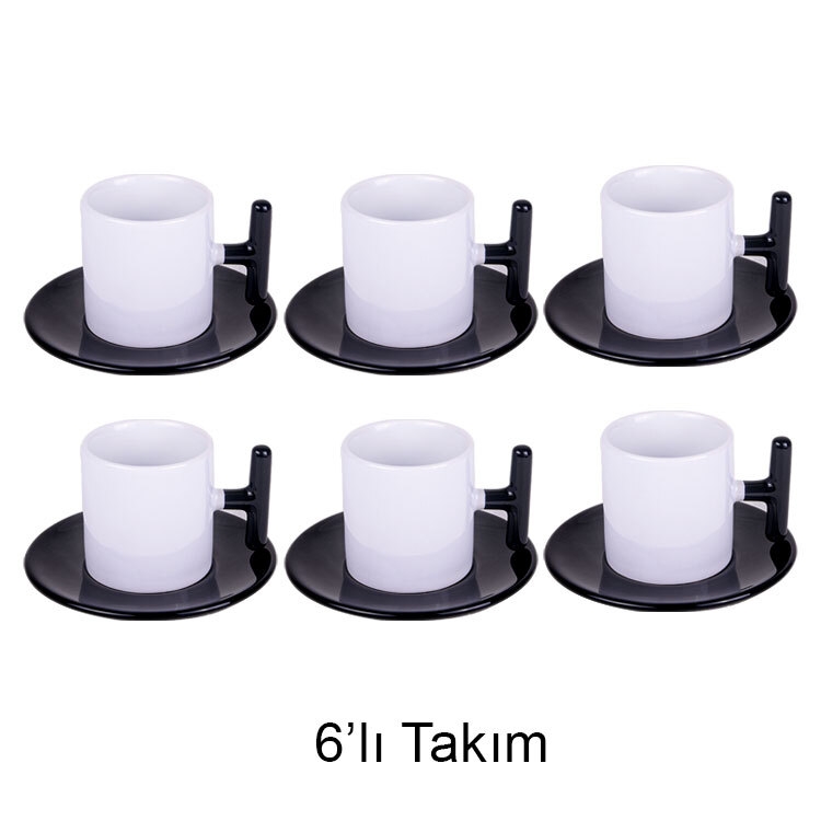  T Kuplu Türk Kahvesi Fincan Takımı - 6’lı Siyah