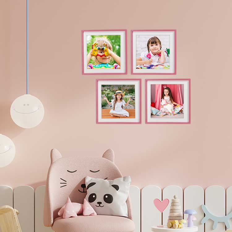 Yapışan Sök Tak Kare Pembe Çerçeve - Beyaz 3’lü Paket