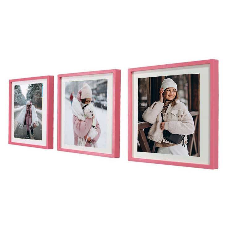 Yapışan Sök Tak Kare Pembe Çerçeve - Beyaz 3’lü Paket