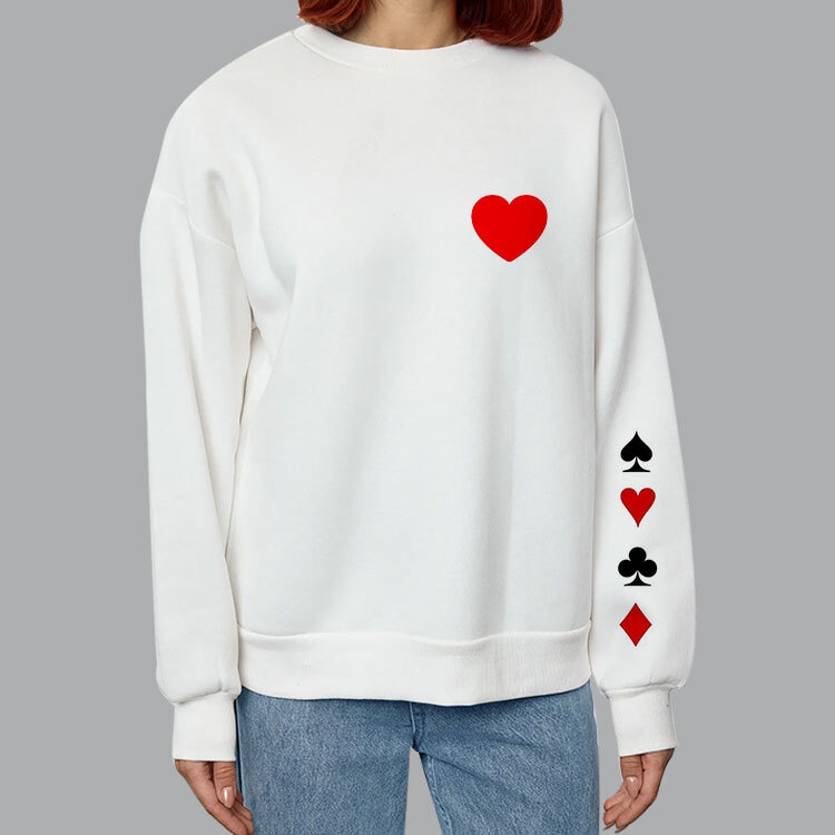Unisex Beyaz Bisiklet Yaka Sweatshirt