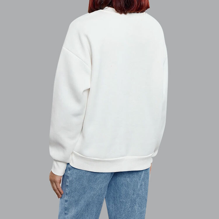 Unisex Beyaz Bisiklet Yaka Sweatshirt