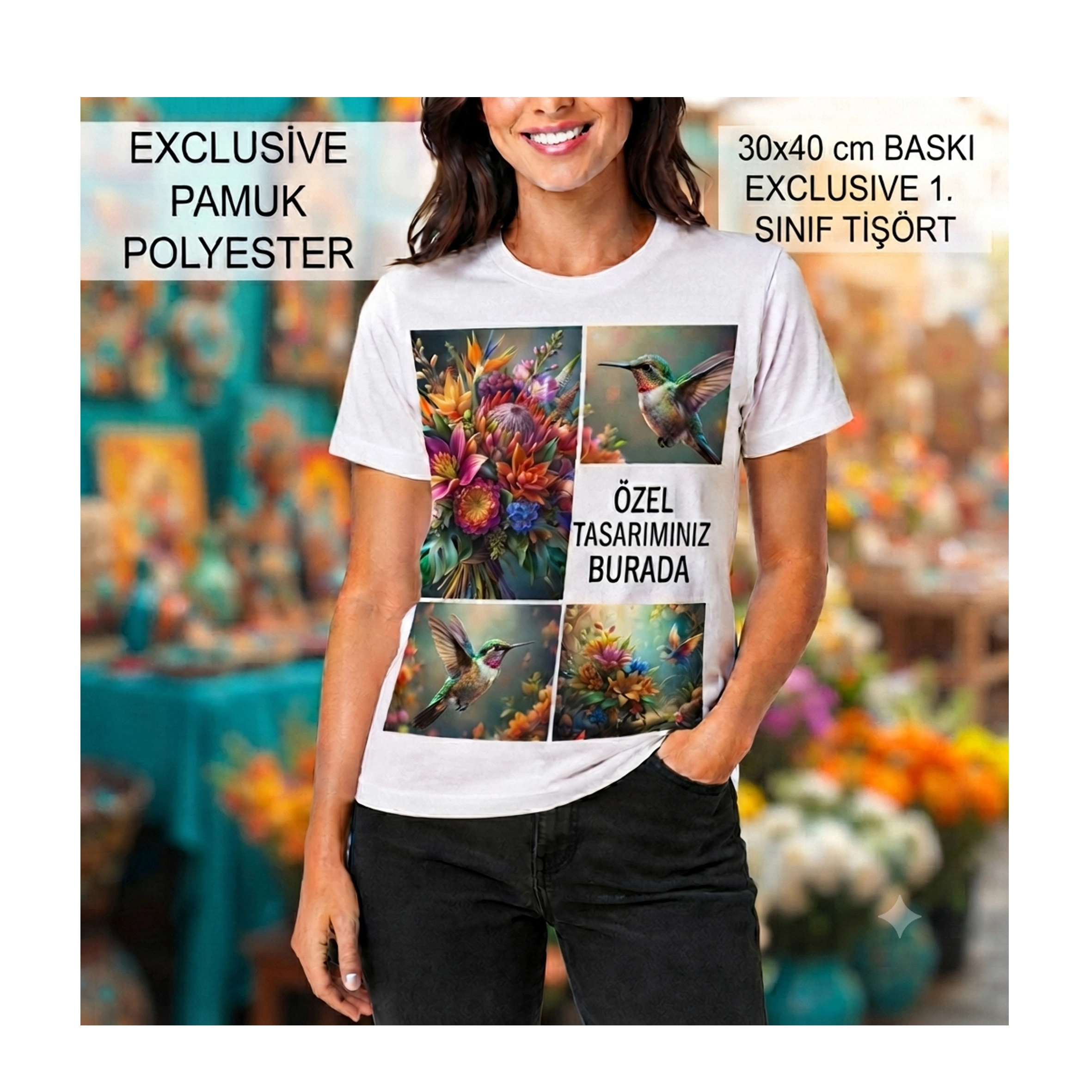Lüx Exclusive Pamuk Polyester Tişört-30x40 baskıyla