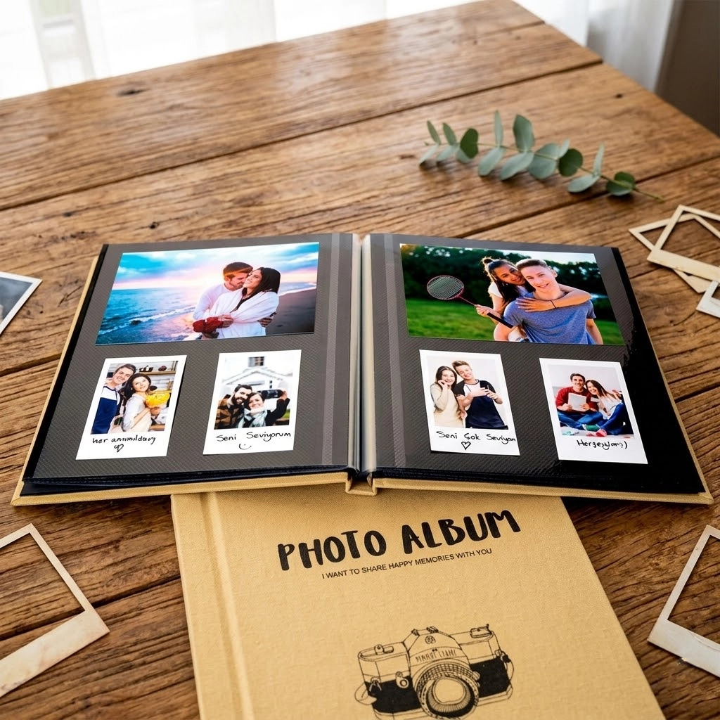 18 Yaprak Yapışkanlı Fotoğraf Makinesi Temalı Albüm - 24x24cm