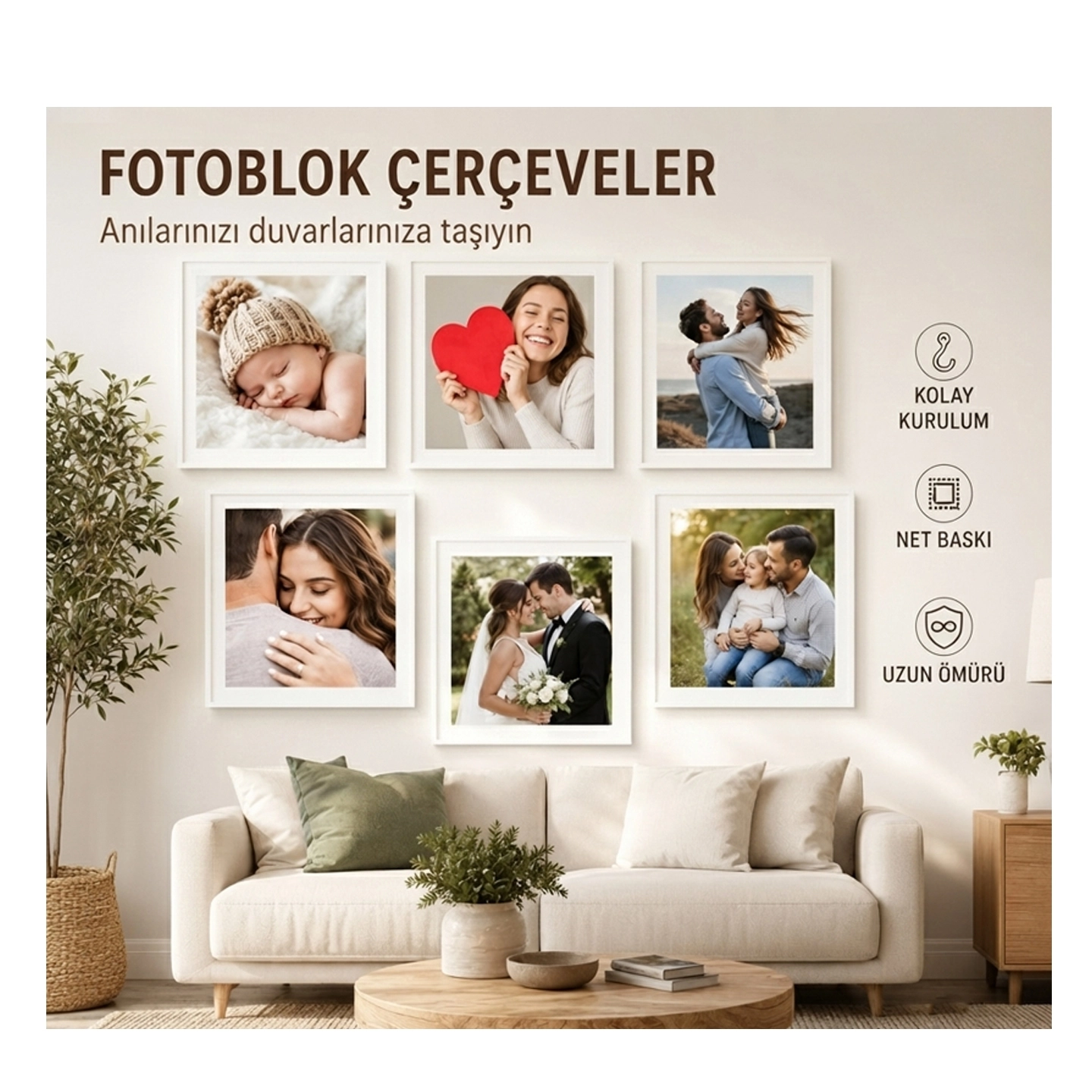 Yapışkanlı 6 lı Fotoblok türü çerçeveler  20x20