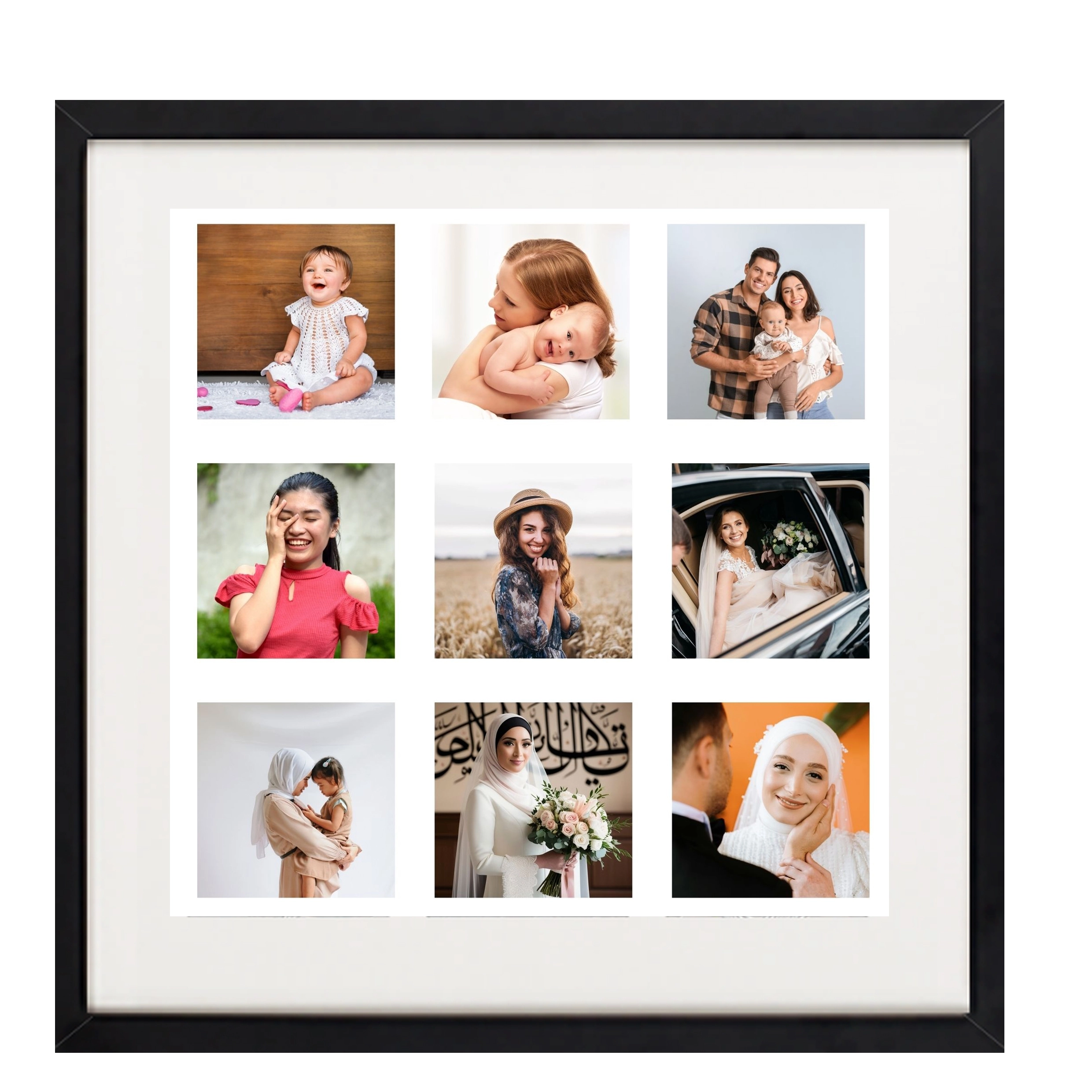 Yapışkanlı Paspartulu  Fotoğraf Çerçevesi - 21x21cm-(9 resimli baskı dahil)