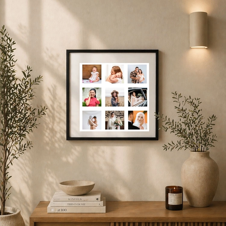 Yapışkanlı Paspartulu  Fotoğraf Çerçevesi - 21x21cm-(9 resimli baskı dahil)